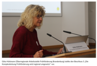 Gitta Hüttmann (Überregionale Arbeitsstelle Frühförderung Brandenburg) stellte den Beschluss 3 „Die Komplexleistung Frühförderung wird regional umgesetzt.“ vor.